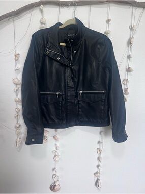Baccini Faux Leather Moto Utility Jacket Black Size Large